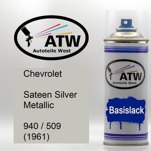 Chevrolet, Sateen Silver Metallic, 940 / 509 (1961): 400ml Sprühdose, von ATW Autoteile West.